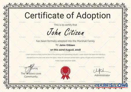 Realistic The Willows cove Community certificate of adoption template